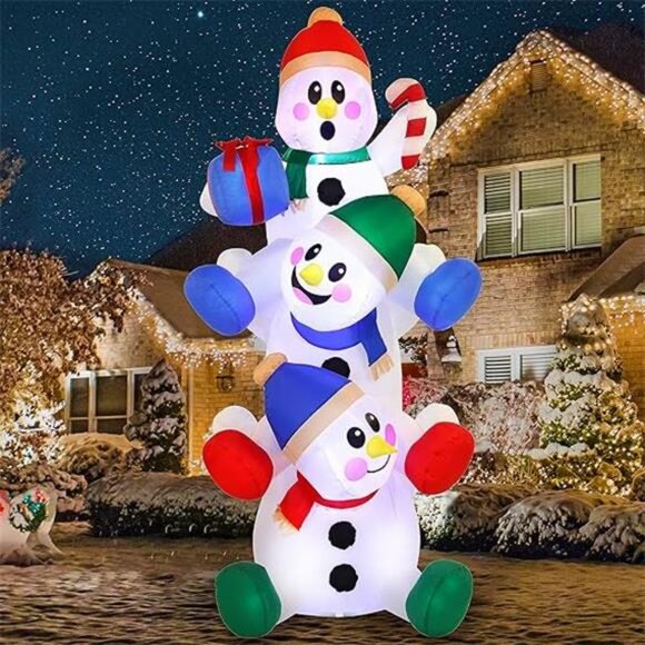 6 FT Christmas Inflatable Stacked Snowman with Build-in LEDs Blow Up Inflatable - Picture 8 of 8